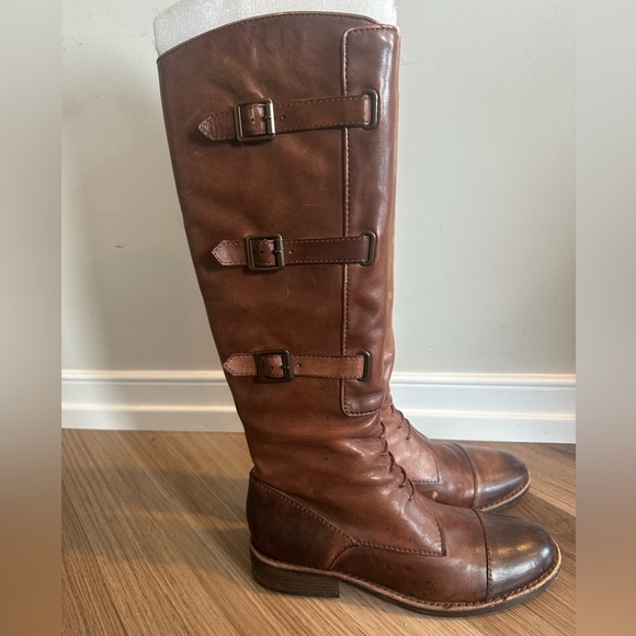 Women's Brown Leather Riding Boots - Picture 2 of 6